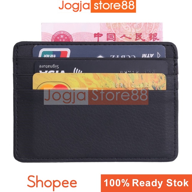 

Dompet Kartu / ID Card / Kartu ATM Bahan Kulit dengan Desain Slim + 3 Slot - Black