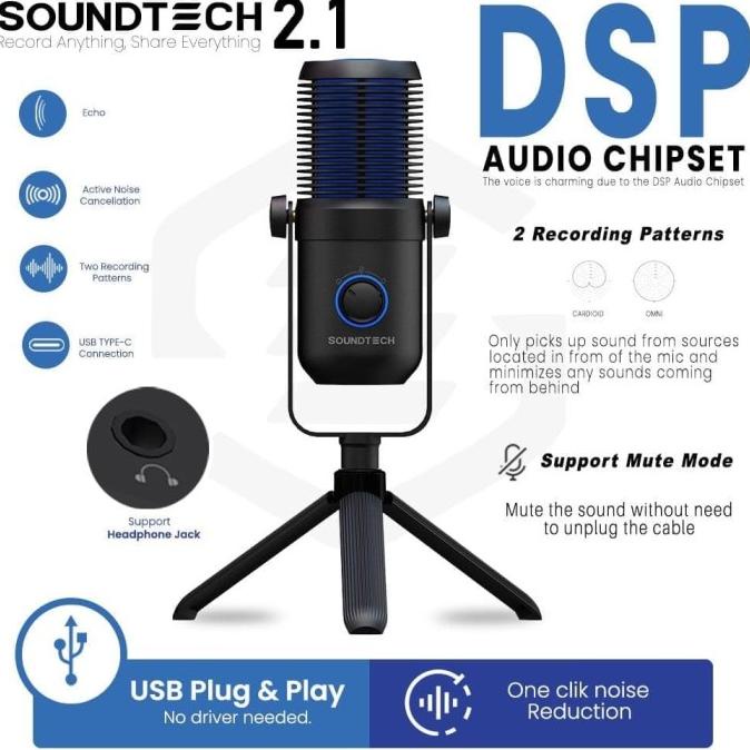 SOUNDTECH 2.1 Microphone USB Condenser Cardioid and Omnidirectional