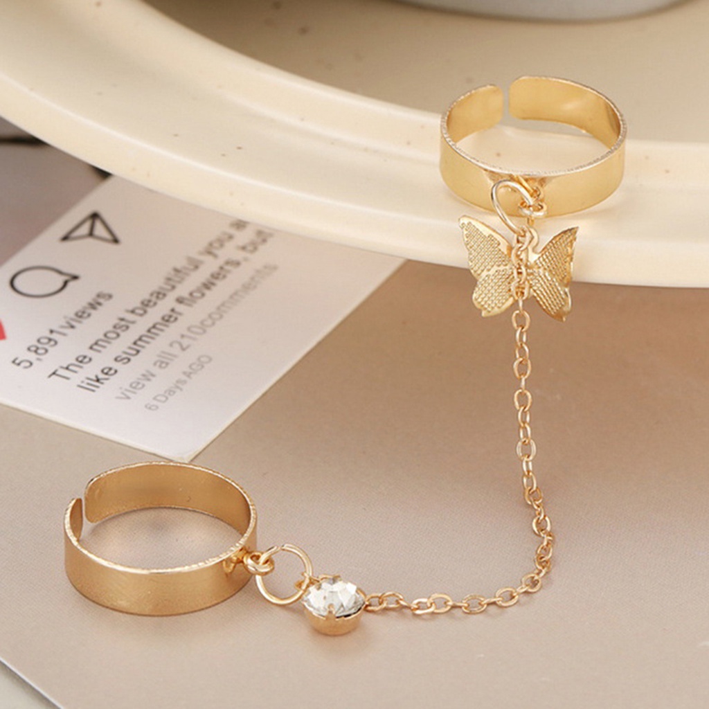 Hu Hu Hu Hu Hu Alat Bantu Pasang Kacamata♡ Set Cincin Knuckle Ring Adjustable Bahan Alloy Hias Berlian Imitasi Untuk Wanita