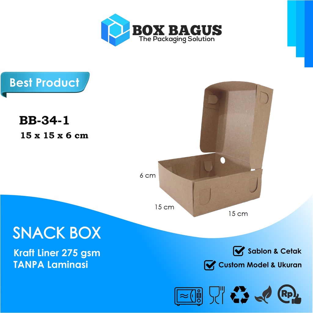 BOX DUS 15x15x6 KRAFT 275 GSM - KOTAK HAMPERS MAKANAN NASI ROTI KUE SNACK