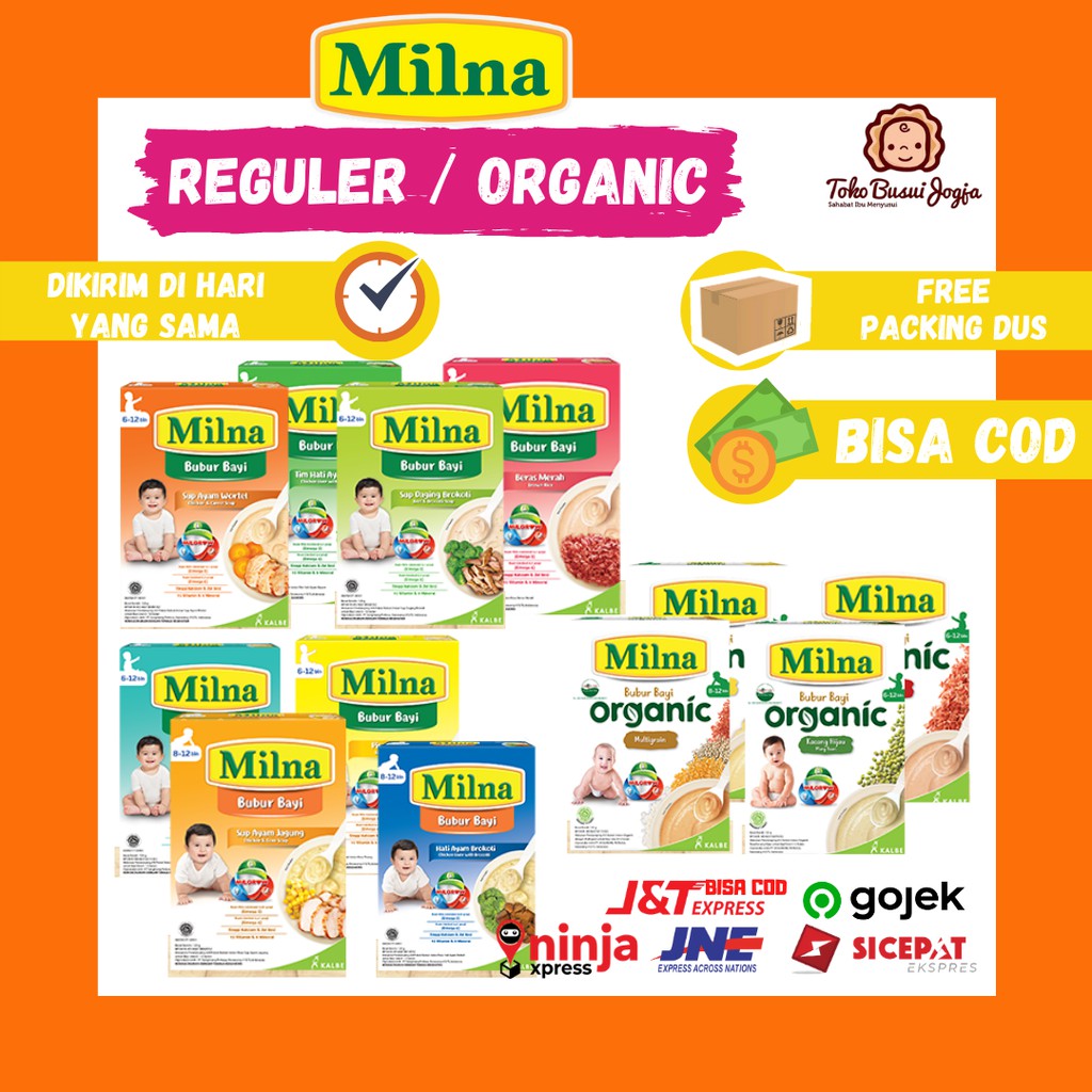 Milna Bubur Bayi Reguler Organic Makanan Pendamping ASI MPASI Bayi Kalbe 6 8 12 Bulan