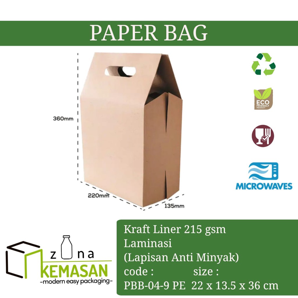 

KEMASAN PAPER BAG BOX DUS KARDUS KOTAK KUE ROTI KUE MAKANAN 22x13,5x36cm KRAFT 325 gsm LAMINASI