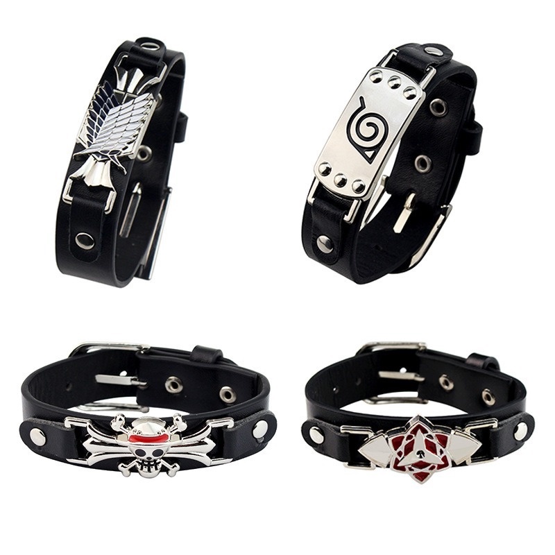 Gelang Kulit Desain Logo Naruto One Piece Attack on Titan Wings of Freedom Gaya Vintage Untuk Pria