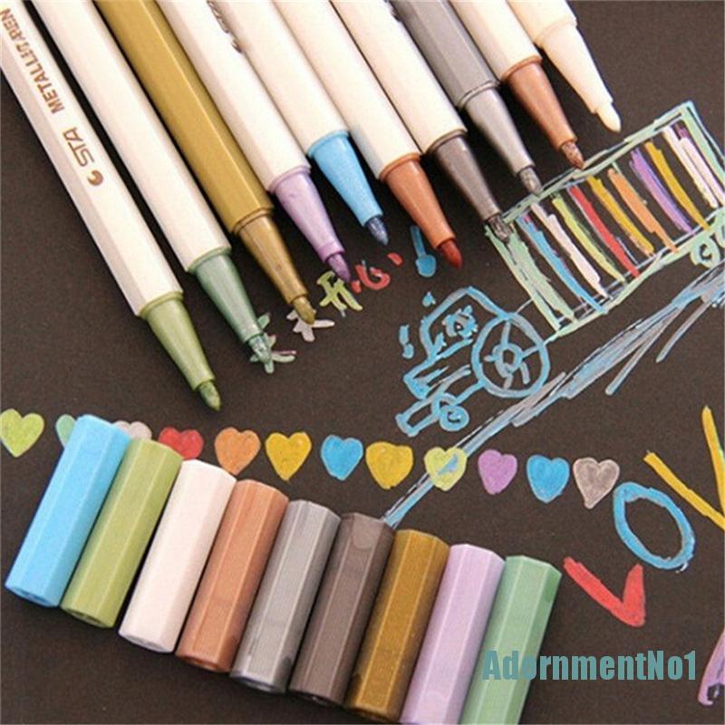 (AdornmentNo1) 10pcs / Set Pensil Warna Metalik Untuk Dekorasi Album DIY