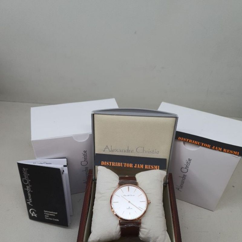 Jam Tangan Pria Alexandre Christie AC8490MH AC 8490 MH AC8490 MH AC 8490MH Rosegold Brown Leather