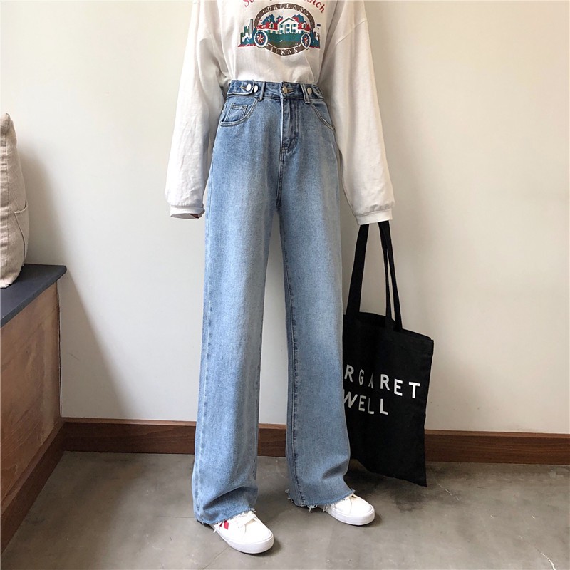XIAOZHAINV Jeans High Waist Straight Loose Korean Style Celana Wanita