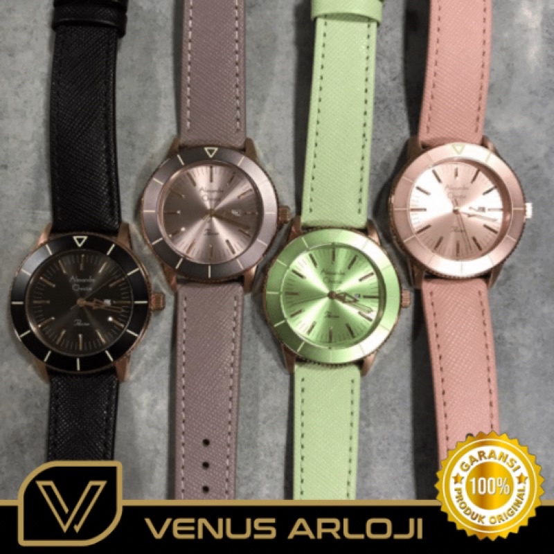 Jam Alexandre Christie AC 5002 LD LRG Wanita Rosegold Kulit Hitam Ungu Hijau Pink Bulat