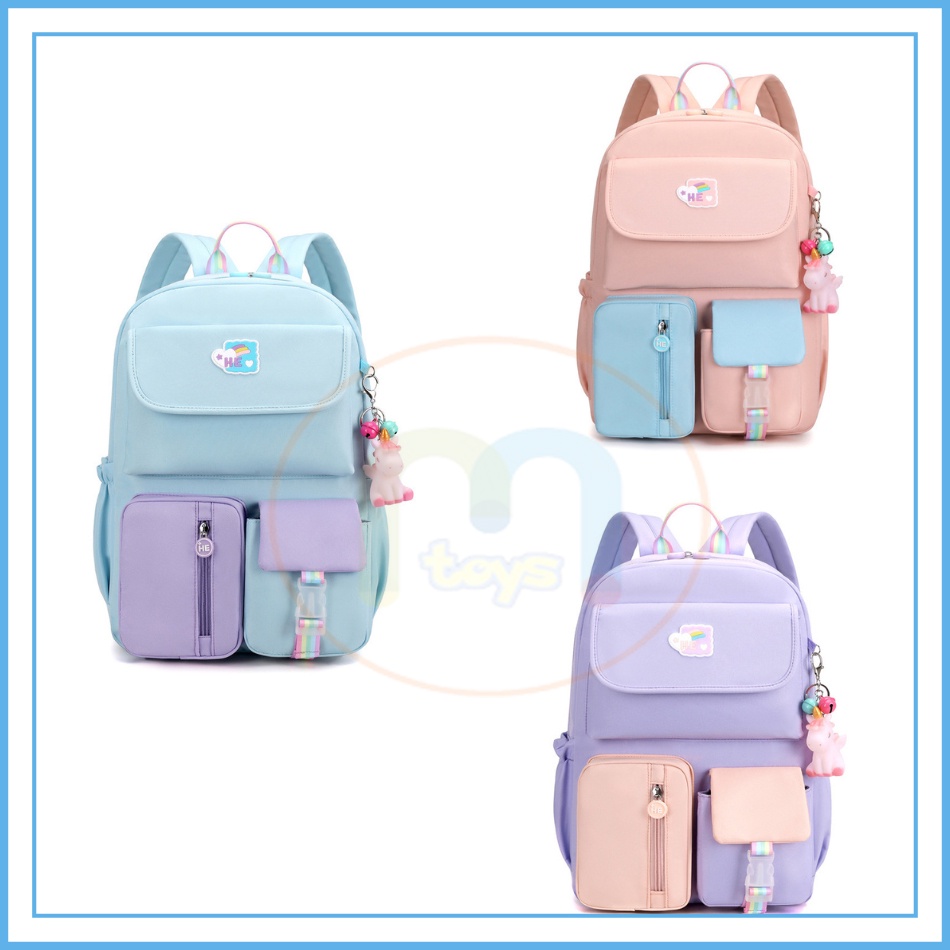 [MTOYS] TAS SEKOLAH RANSEL ANAK CEWEK SD/SMP/SMA  SOFT PASTEL PELANGI CANTIK LUCU WATERPROOF (TAHAN AIR) - KUALITAS  IMPORT PREMIUM - M0180