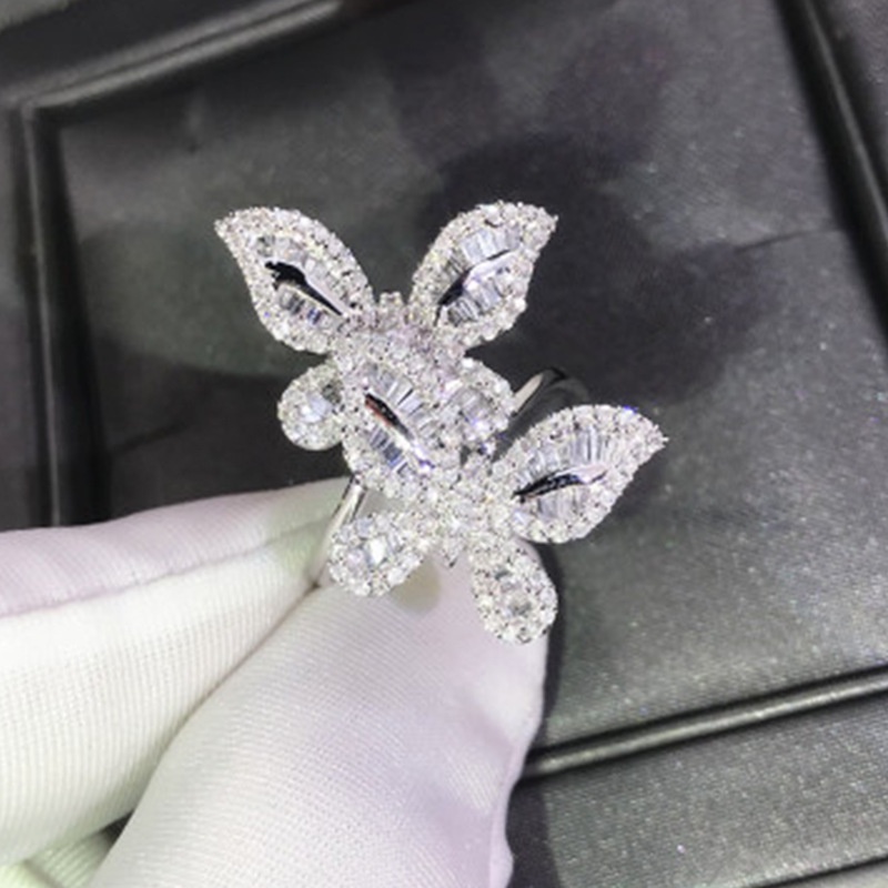 Cincin Zircon Bentuk Kupu-Kupu Bahan Stainless Steel Untuk Pertunangan