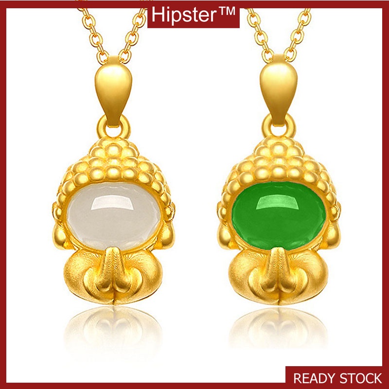 Fashion Classic Gold Cute Little Cute Buddha Inlaid Natural Gemstone Pendant Necklace