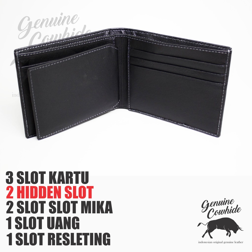 DOMPET KULIT SAPI ASLI RESLETING - BERGARANSI 6 BULAN - GENUINE COWHIDE