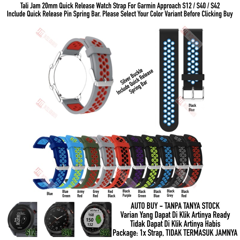 NSB Tali Jam 20mm Watch Strap Garmin Approach S12 S40 S42 - Rubber Sporty SIlikon