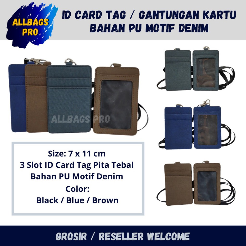 

ID Card PU MOTIF DENIM TALI PITA Name Tag Kulit Nama Kantor Office Card Holder Gantungan Kartu Badge