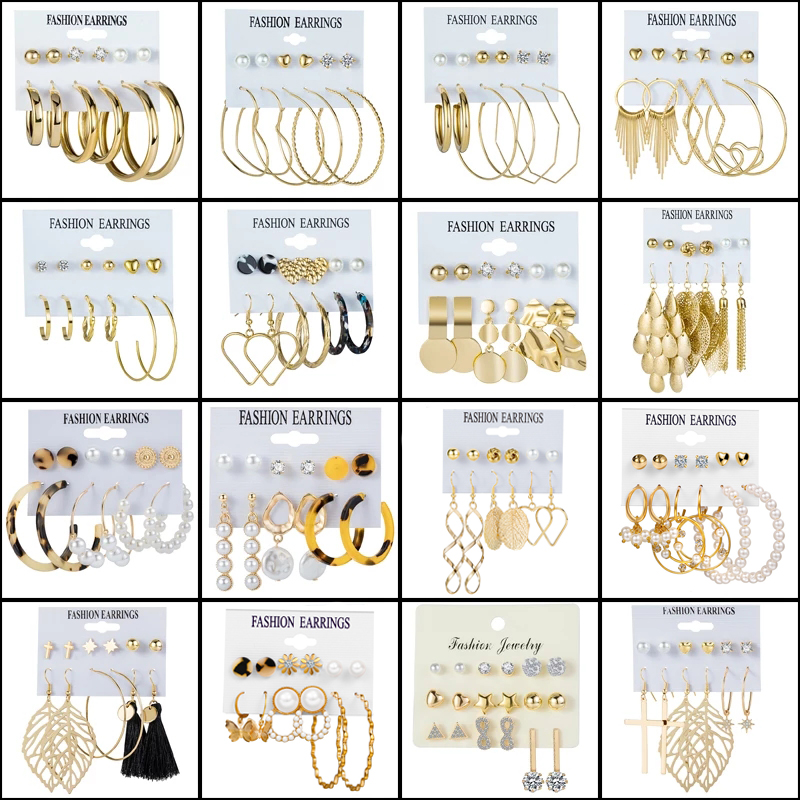 Fashion five pointed star circle love Tassel Earrings Set alloy women Earrings versatile jewelry accessories