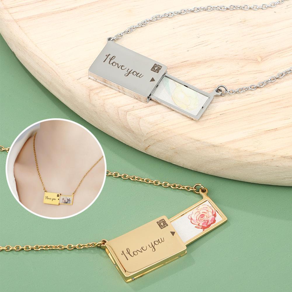 Kalung Rantai Dengan Liontin Locket Amplop Warna Silver / Gold Untuk Wanita