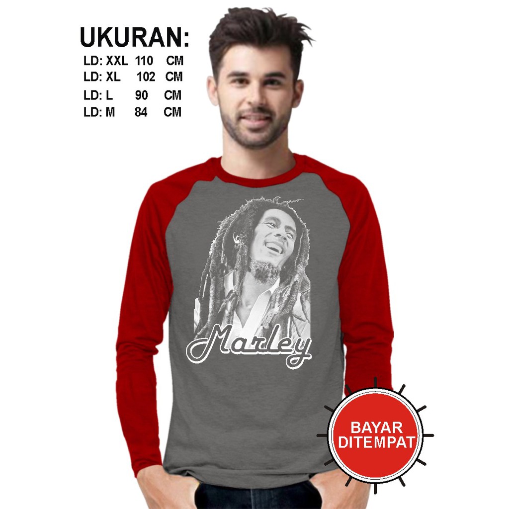 KAOS REGLAN PRIA LENGAN PANJANG/BOB MARLEY/ATASAN/OBLONG COWOK/KAOS DISTRO