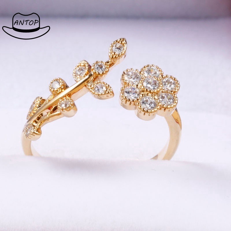 Antop！Perhiasan Wanita Cincin Wanita Mini Bisa Disesuaikan Berlapis Emas Model Bunga Untuk Hadiah