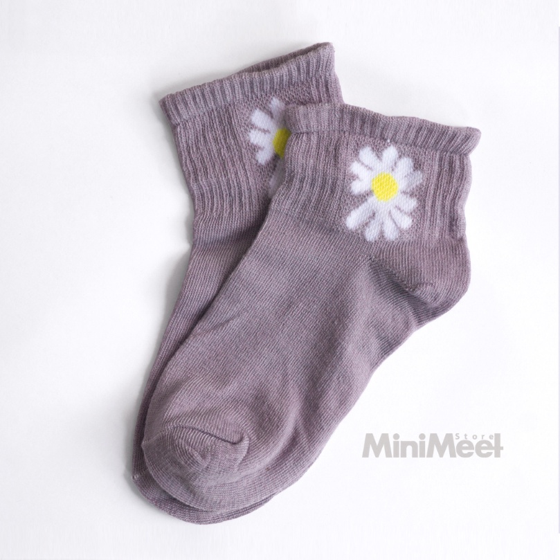 Kaos Kaki Bear Brown dan Daisy Pendek Mata Kaki Wanita Lucu Unik-Daisy-Ash Purple