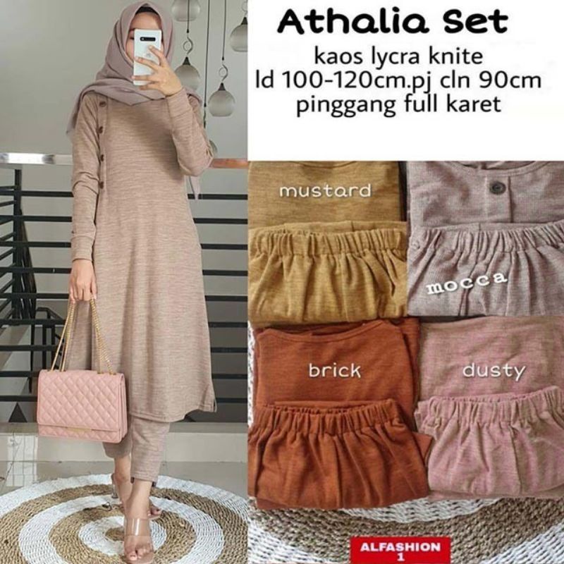 Athalia Set - Setelan Kaos Lycra Knite Rajut LD100+ SetCel / One Set Rajut / 298-6303