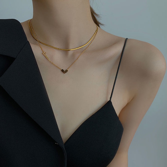 Cinta double-layer kalung untuk wanita ins tidak memudar Internet panas Baru Tahun Baru ornamen tren