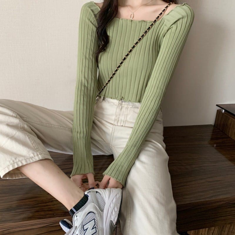 IL - WILLOW LONGSLEEVE RIB / CROP TOP ATASAN WANITA KOREA