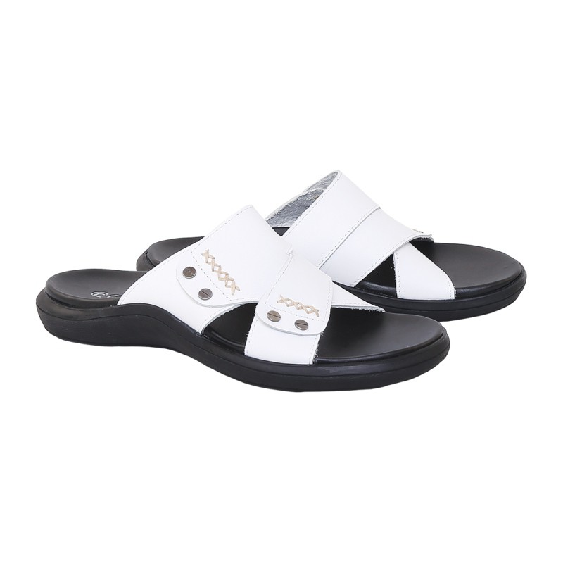 sandal kulit pria slide RAIN-16 putih sendal casual resmi cowo laki2
