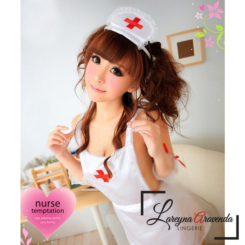 Set Lingerie Seksi + G String + Bando Model Cosplay Nurse Temptation LG156