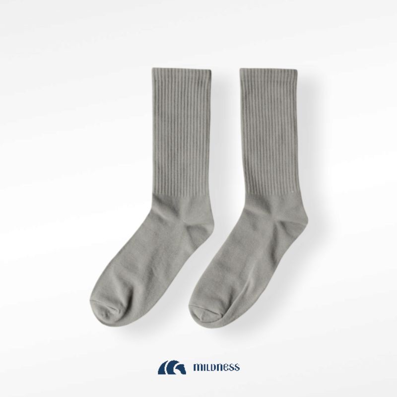 MIldness - Kaos Kaki Polos Skate Panjang Tebal Warna Soft Grey / Socks Wanita Kualitas Premium