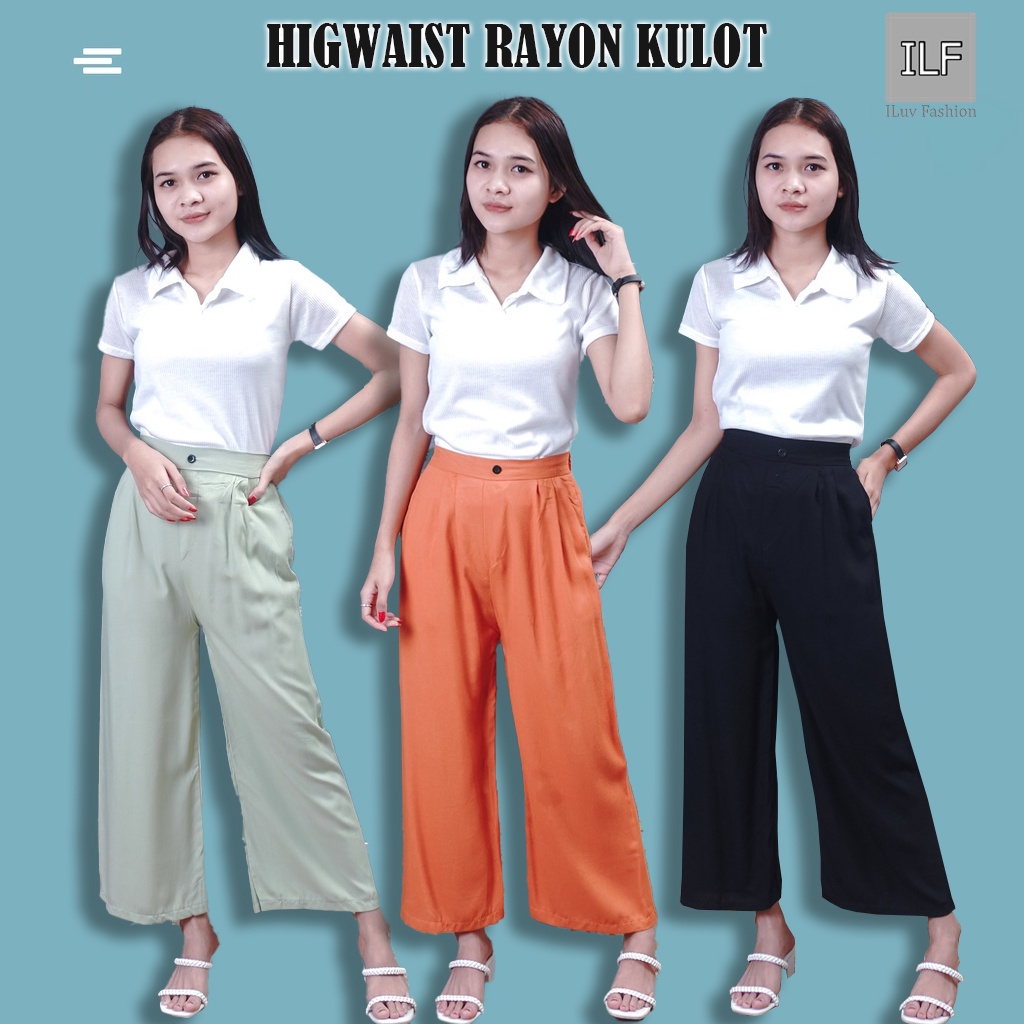 IL - HIGHWAIST KULOT RAYON DIAMOND PANJANG DENGAN KANCING DAN SELETING