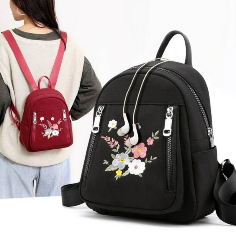 Super Sale 10.10 Ransel Wanita Tas Wanita Bunga Ransel Korea Flower Bordir Banyak Ruang