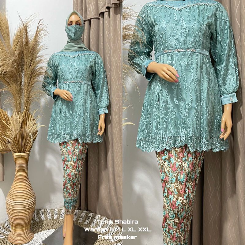 SETELAN KEBAYA TERBARU / KEBAYA TUNIK SHABIRA TULE MUTIARA PREMIUM /KEBAYA MODERN / TUNIK TERBARU / KEBAYA SUPER MEWAH