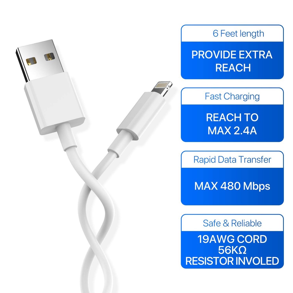 Tiamax - KABEL handphone + ADAPTOR handphone Charger Lightning Cable,USB Fast Chargering Cord,Data Sync Transfer for iPad iPod More Model Cell Phone Cables