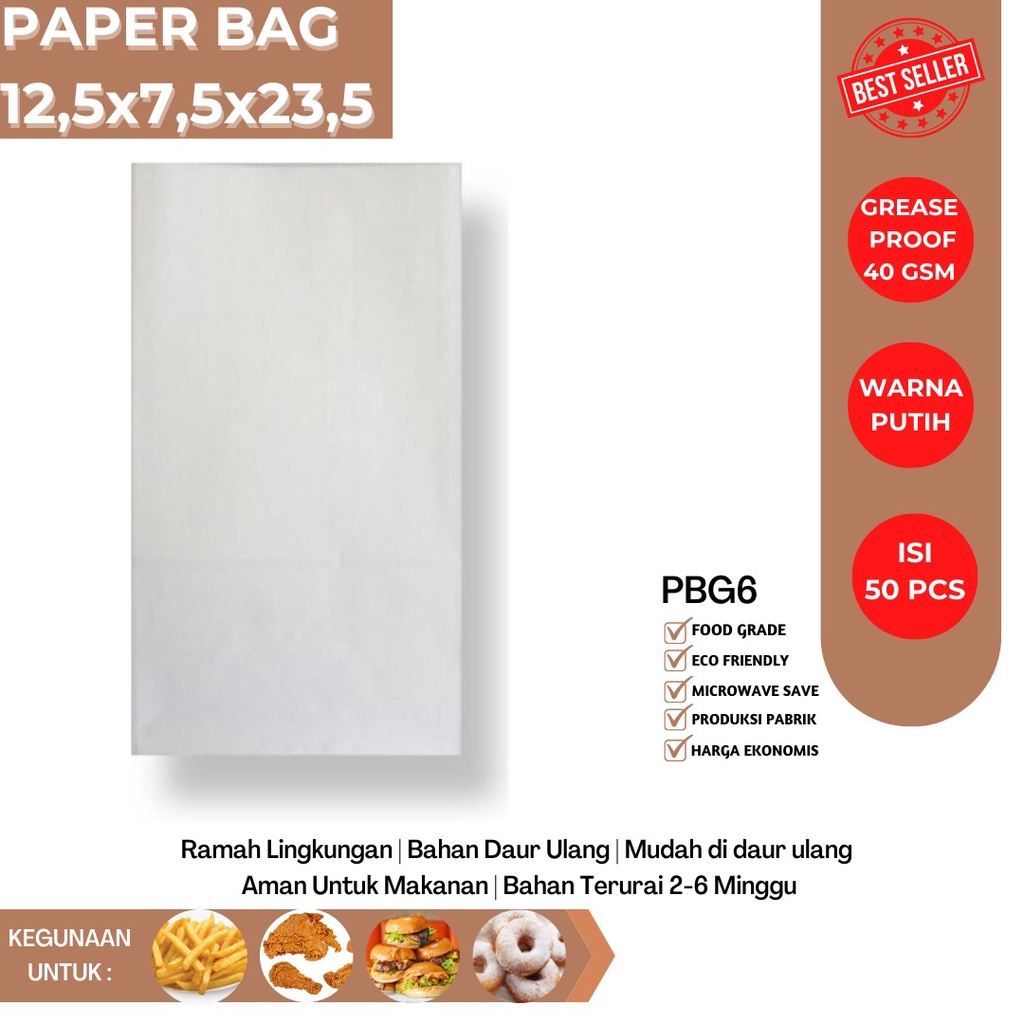 Paper Bag Medium Kerta Ayam Goreng Kertas Roti (Isi 50 Pcs-PBG6)