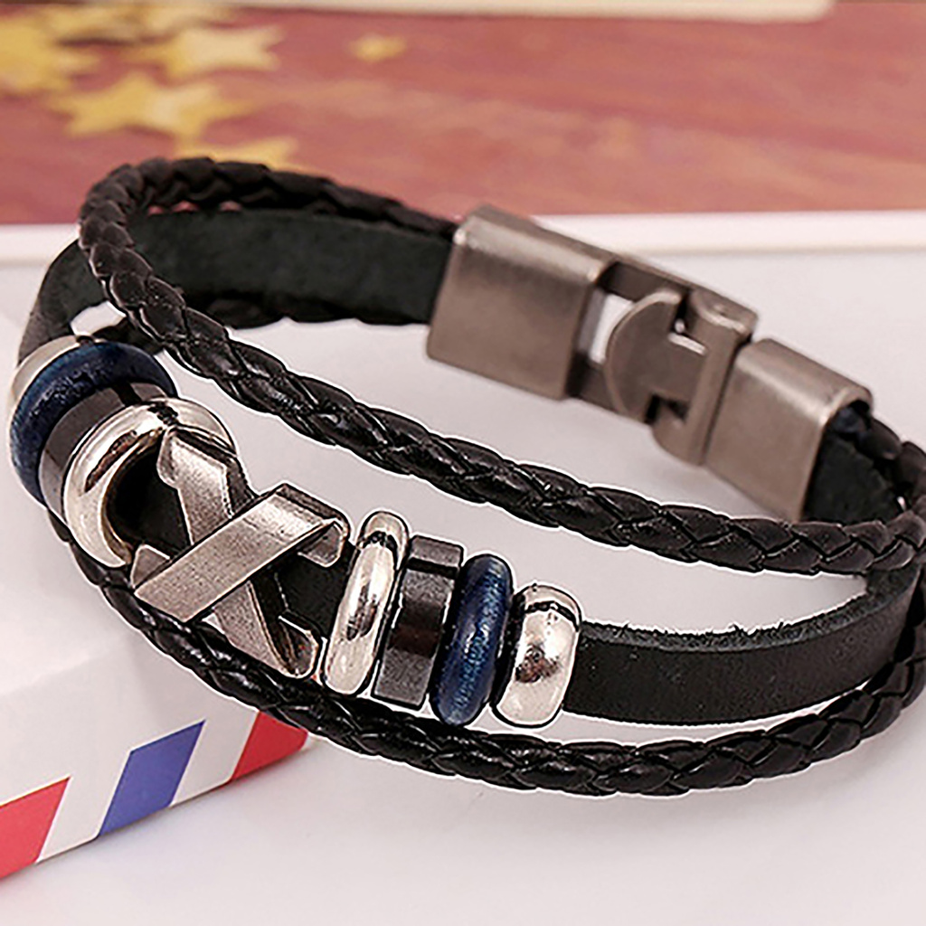 Gelang Multilayer Adjustable Bahan Kulit Untuk Pria