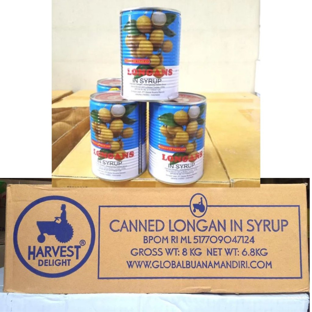 

Longan Kaleng/ Lengkeng in syrup Isi 12 Kaleng HARVEST DELIGHT 1 karton