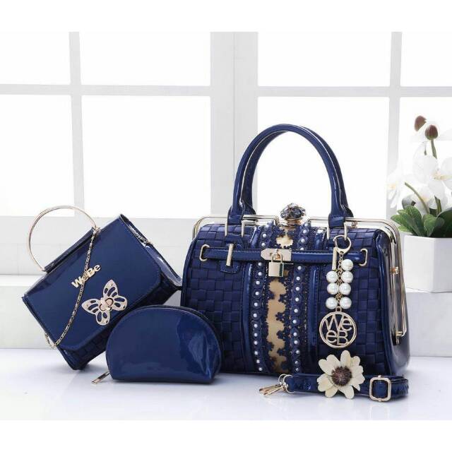Tas Wanita Webe Behel Brokat 8326# set 3in1 Tas Grosir Batam Tas Pesta Tas Import
