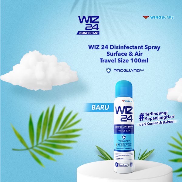 WIZ 24 Desinfektan SPRAY Udara Ruangan AEROSOL 100ml Air Disinfectant Spray Wings Saniter wiz24