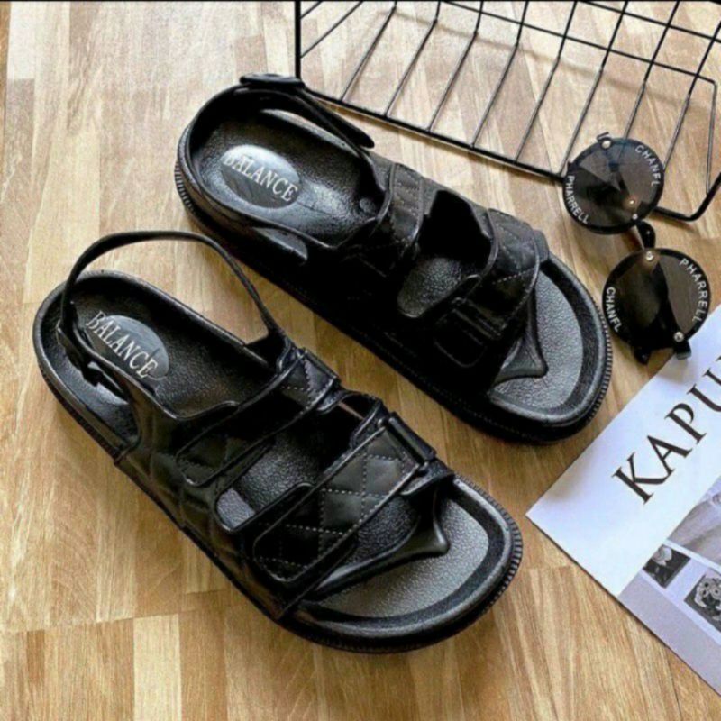 Original Balance 1728-X6B Sandal Slop Jelly Wanita Import Sendal Sepatu Karet Selop Cewek Perempuan Impor Tali Belakang 1728 Sun-JULIE Gladiator Gunung Gesper Hitam Empuk 1728-X1B