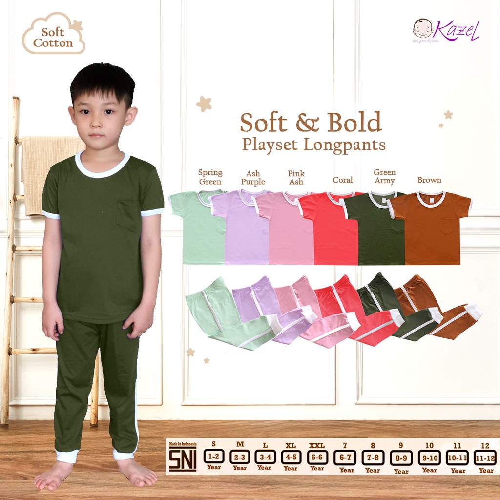 Baju Setelan Anak Kazel Playset Longpants New Colour Pocket Unisex Edition 1-5 Tahun (1Stel)