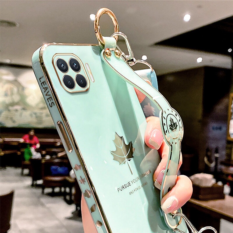 Case Motif Daun Maple Dengan lanyard Untuk OPPO Reno 4F A93 2020 F17 Pro