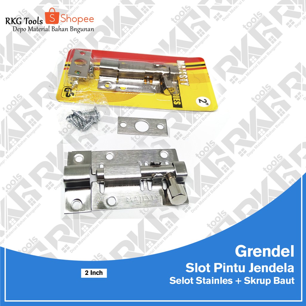 Grendel Slot Pintu Jendela 2 Inch / 5 cm l Selot Stainles + Skrup Baut