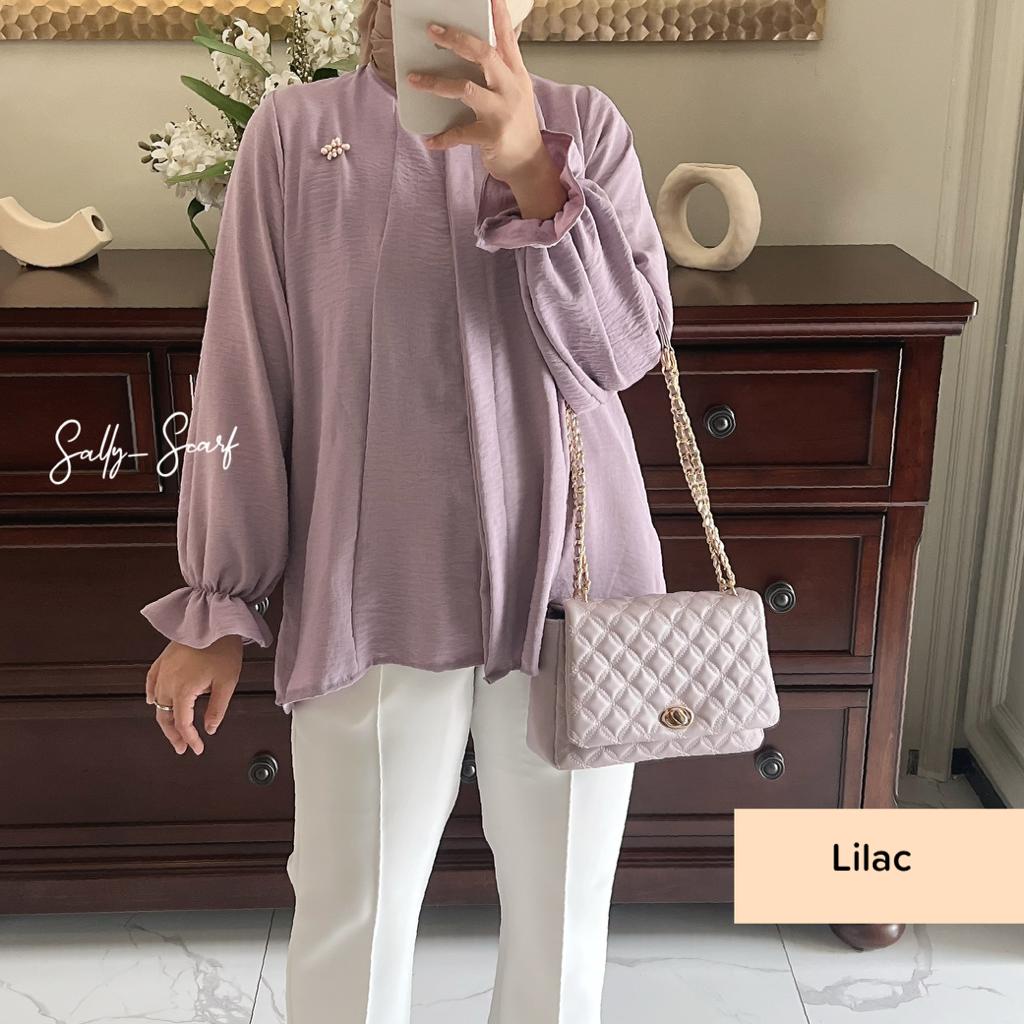 Anona crinkle airflow blouse wanita busui full kancing / oversized-Lilac