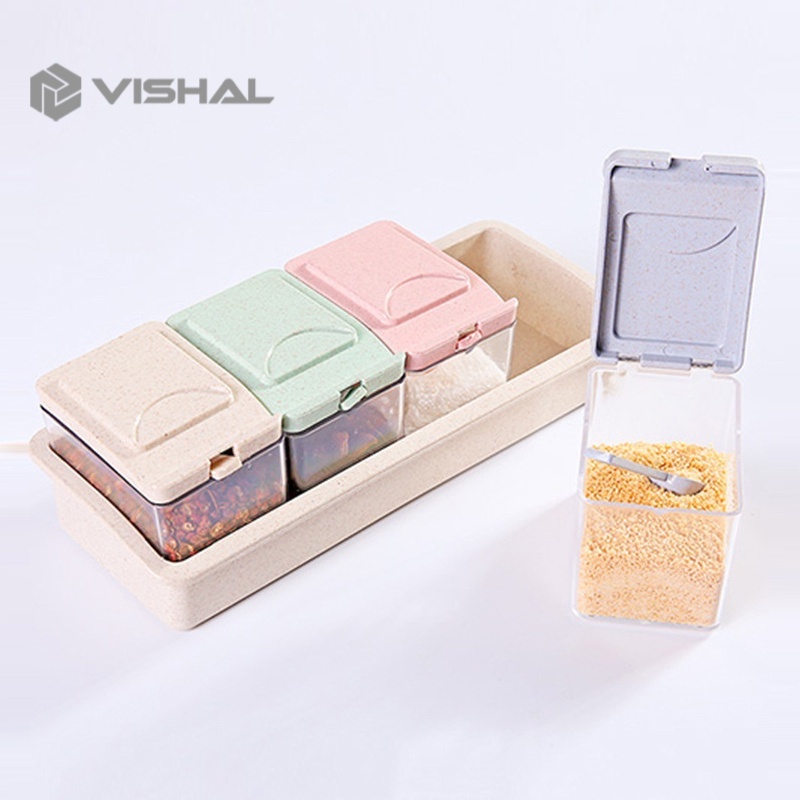 VISHAL Tempat Bumbu Kotak Dapur 4in1Free Sendok Rak Seasoning Box 4 VS-38