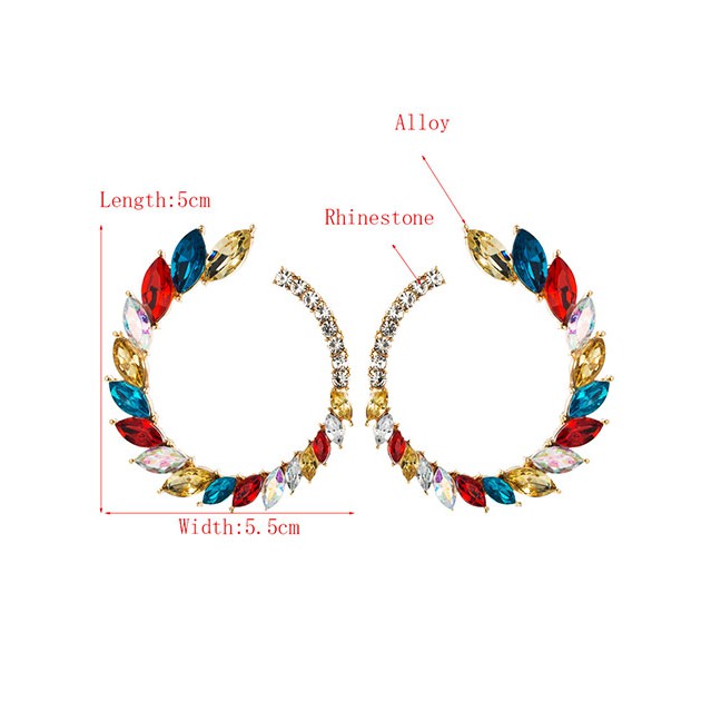 LRC Anting Tusuk Fashion shaped Stud Earrings With Rhinestones D95353