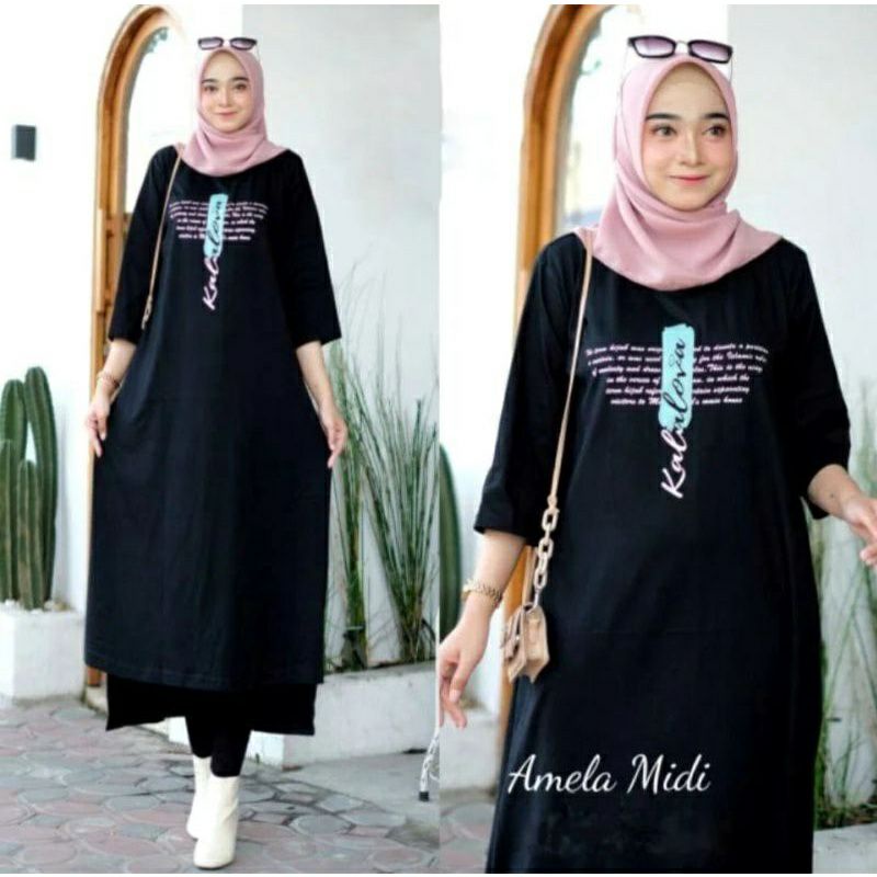 Amela midi dress terbaru / tunik wanita terbaru / pakaian wanita