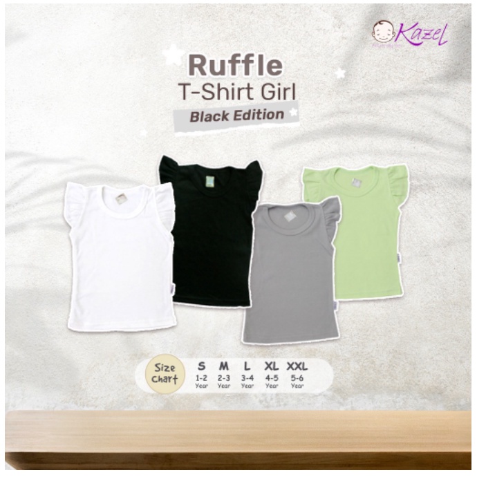 4Pcs Kazel Tshirt Ruffle Anak Perempuan Black Edition CBKS