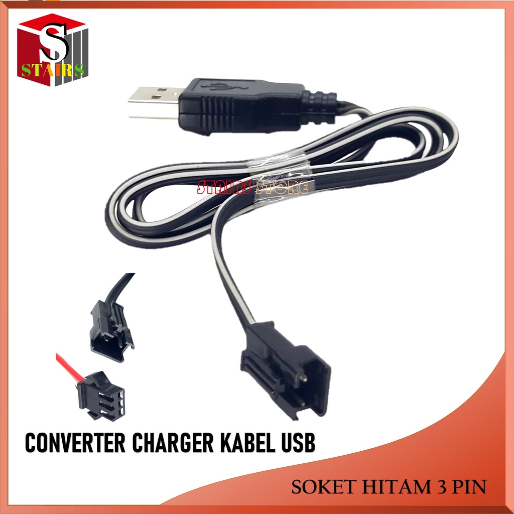 Kabel Cas Baterai RC Model USB Soket Hitam 3Pin