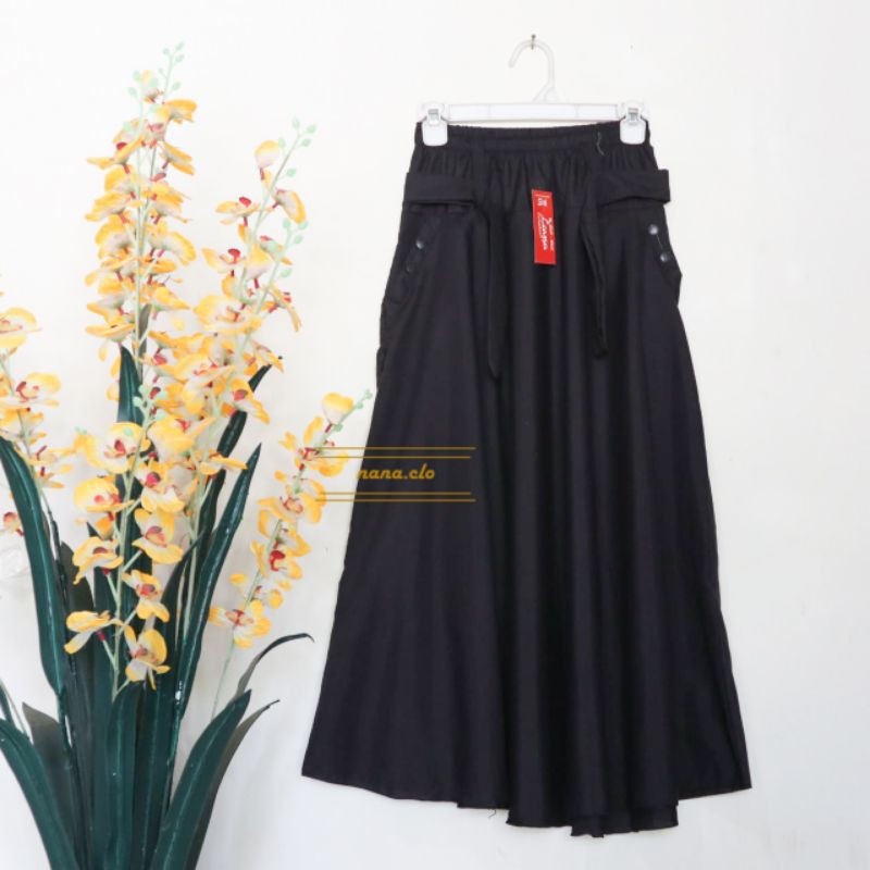 Rok Wanita Bahan Katun dan Wolfis Polos Maxi Skirt Dewasa-Hitam