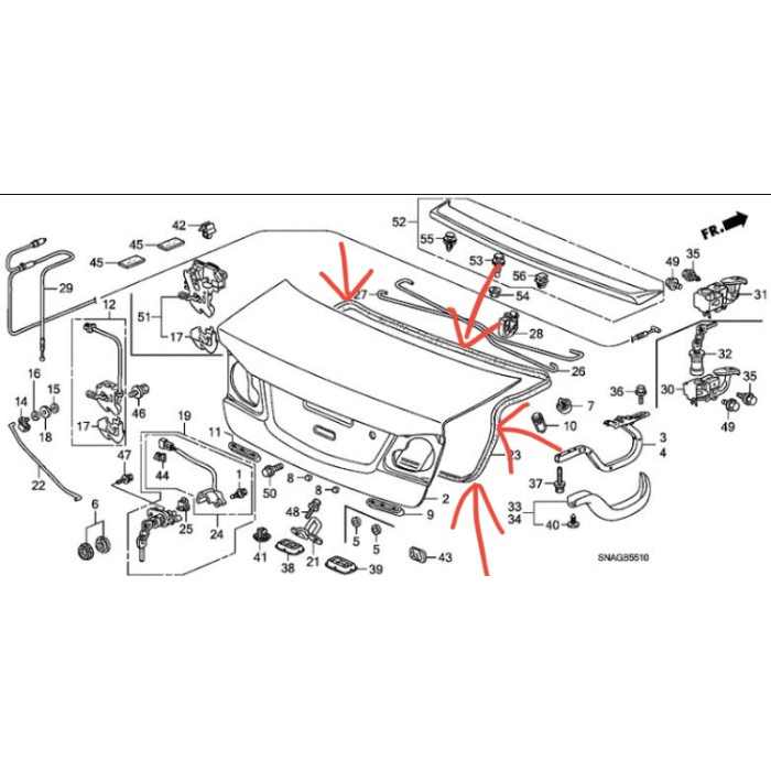 Karet Balon Bagasi Weatherstrip Trunk Lid Honda Civic FD 2006-2012