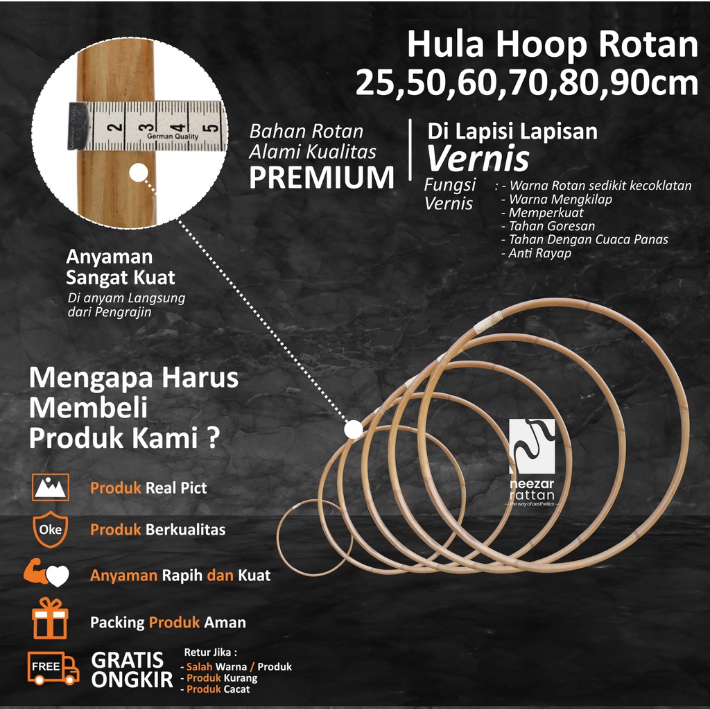 Hula Hoop / hulahoop / hulahop / holahop Rotan 50, 60, 70, 80 dan 90 cm